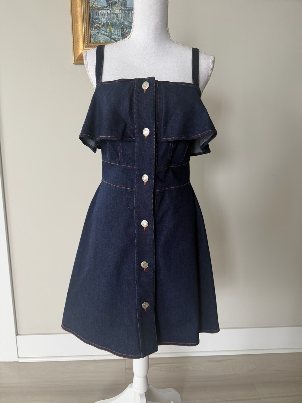 See By Chloe Dark Navy Denim Ruffle Sundress